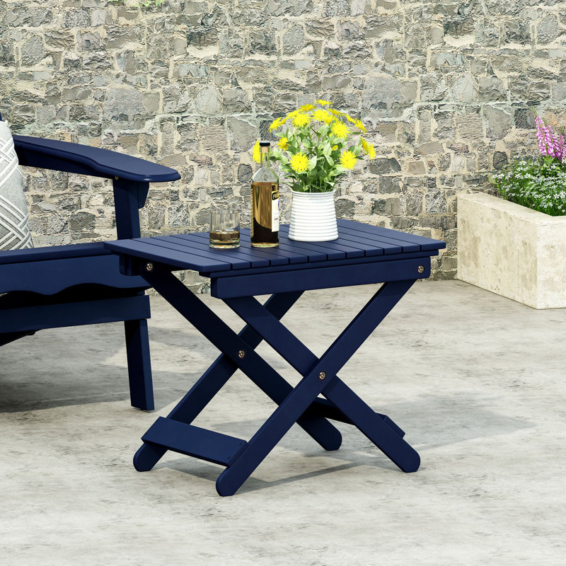 Table d'appoint pliante d'extérieur patinée en bois, Bleu marine
