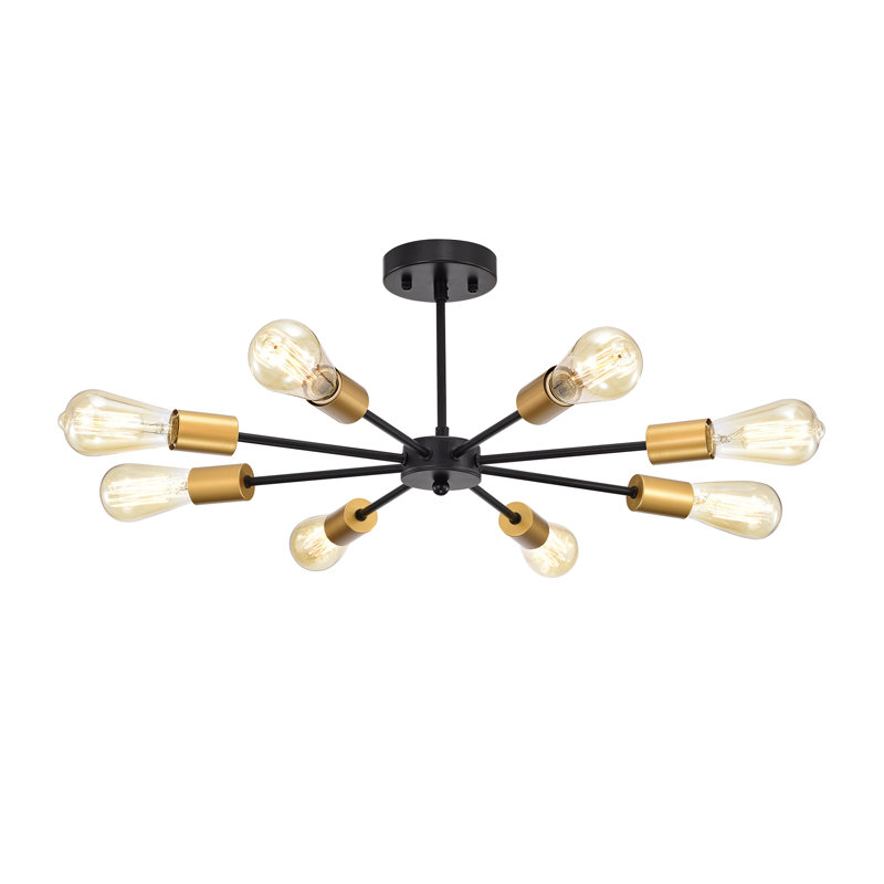 Matte Black and Glass 27" Sputnik Sphere Semi Flush Mount Light