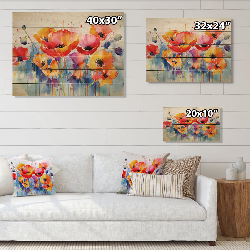 Vibrant Poppies II sur bois, H 24 po x l 32 po x P 0,78 po