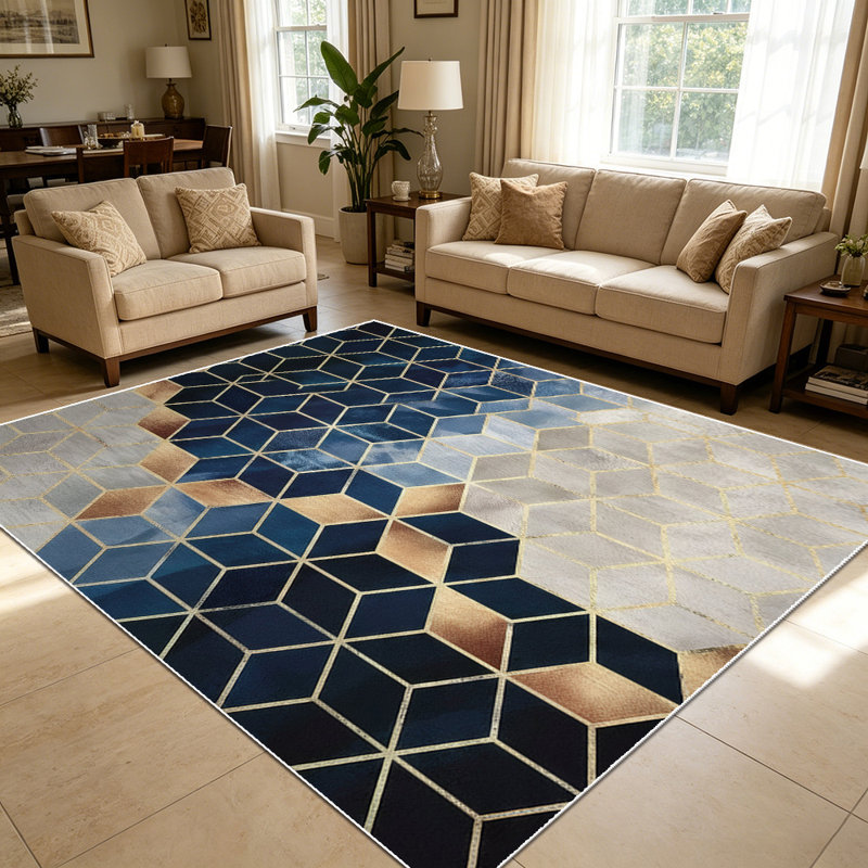 1PC Geometric Hexagon Gold Line Marble Pattern area rugs for Living Room, Soft and Comfortable, Suitable for all seasons, easy-to-maintain, machine washable Indoor floor mat, Under Table Farmhouse suitable for dining room, bedroom, entryway, home