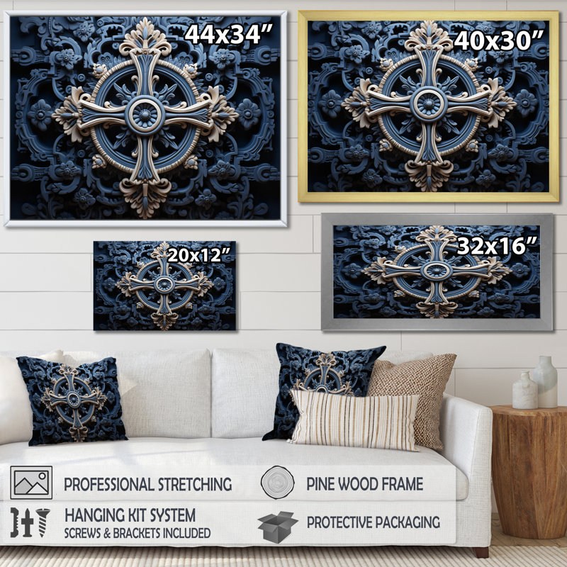 Croix religieuse, sagesse antique - impression, Toile tendue, H 30 po x l 40 po x P 1,5 po