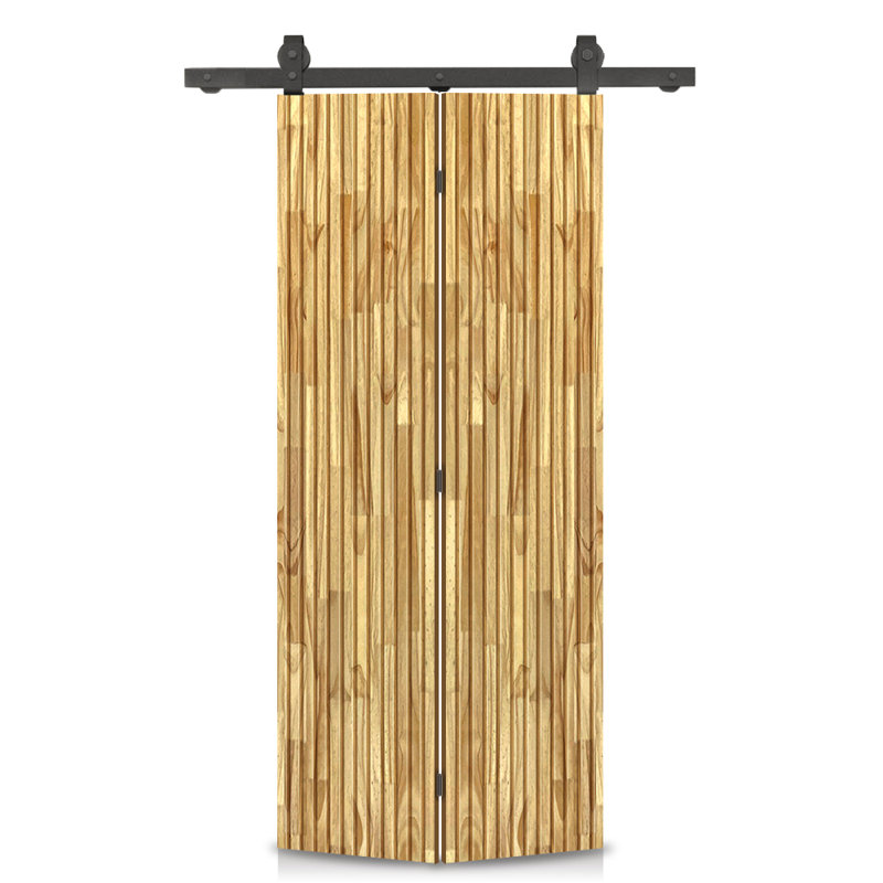 Porte de grange pliante en bois de pin teinté Japanese Series avec quincaillerie coulissante, 32 po x 84 po, Chêne vieilli