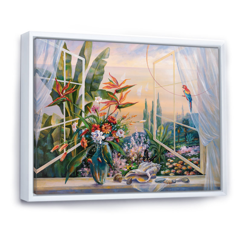 Printemps du soir à Sotchi, fleurs tropicales, reproduction sur toile, H 16 po x l 32 po, Toile à cadre flottant blanc