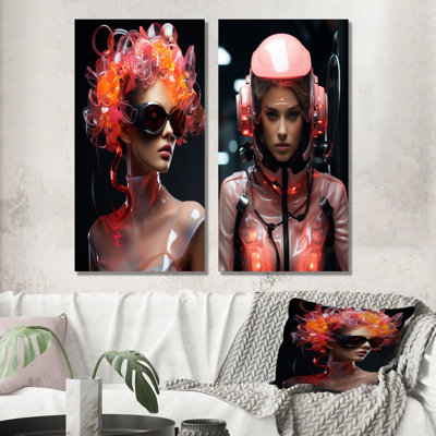 «Neon Woman Sci Fi Portrait I», ensemble d'art mural sur toile
