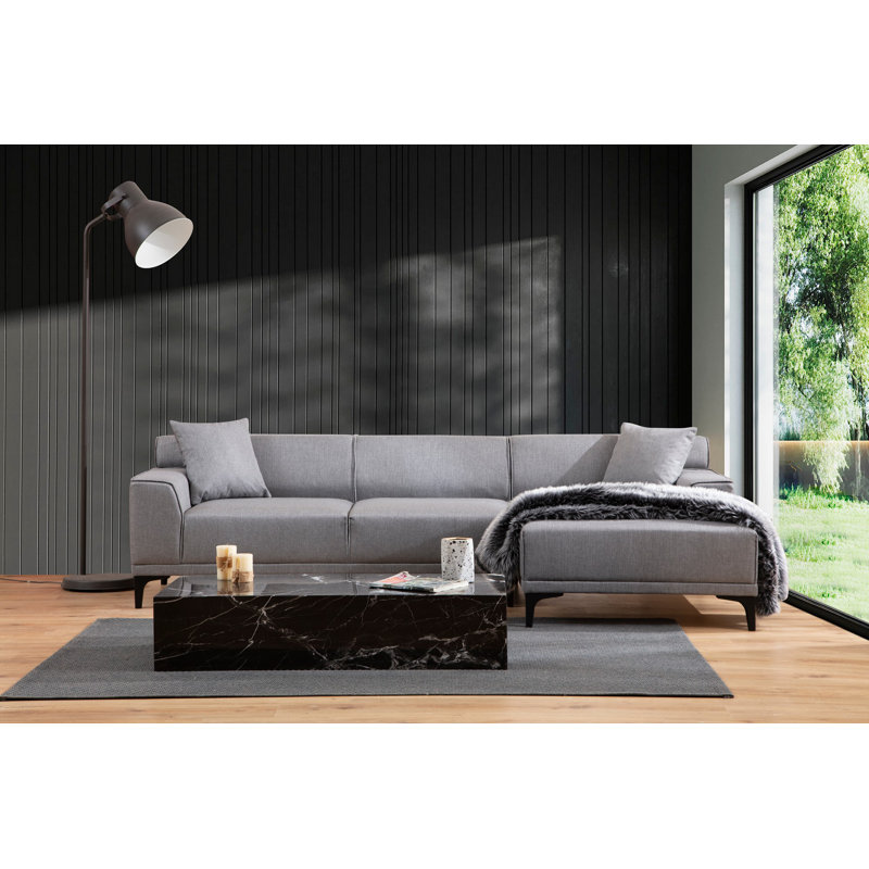 Élégant canapé d'angle en tissu gris clair 57,1 x 98,4 x 33,9 pouces | Structure en bois de hêtre et en bois aggloméré durable | Revêtement 100% polyester | 2 coussins inclus | Coussins confortables en mousse et en plumes | Design scandinave moderne
