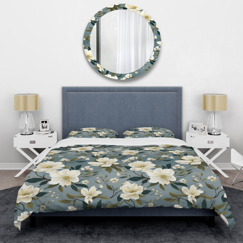 Ensemble de housse de couette White Poppies Minimalist Floral Elegance I - Floral