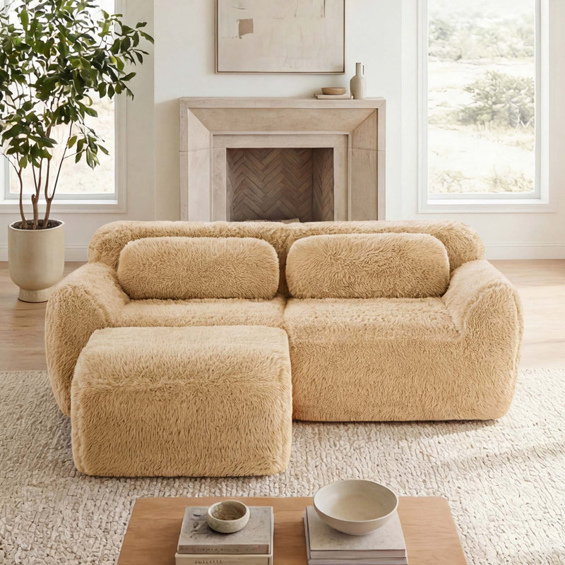 Canapé modulaire ergonomique 2 places avec tissu moelleux doux et 1 repose-pieds, conception antidérapante, aucun assemblage requis