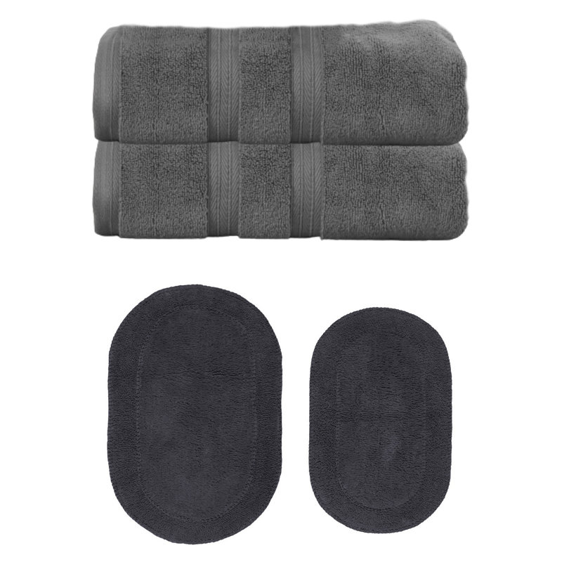 Ensemble de serviettes de bain 100% coton doux 2 pièces Brunk Collection (ensemble de 4), Gris foncé