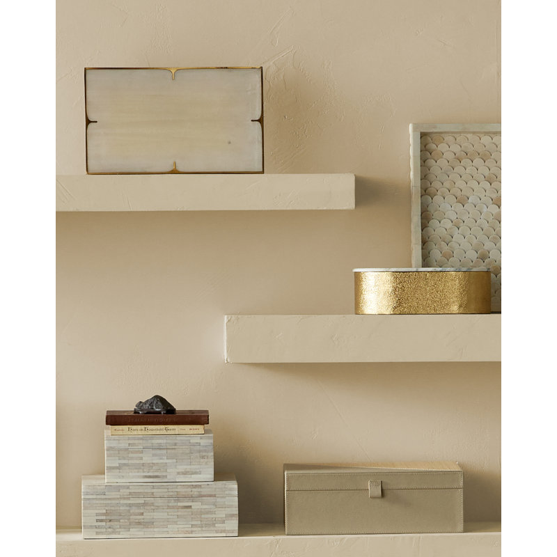 Orin Handmade Solid Wood Rectangle Decorative Box, Ivory/Gold
