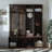 [Assembly Video] Farmhouse Hall Tree with 4 Hidden Hanging Hooks, Versatile Walnut Seating Bench with 8 Doors, Entryway Shoe Cabinet with Open Compartment for Living Room, Black-1541829621