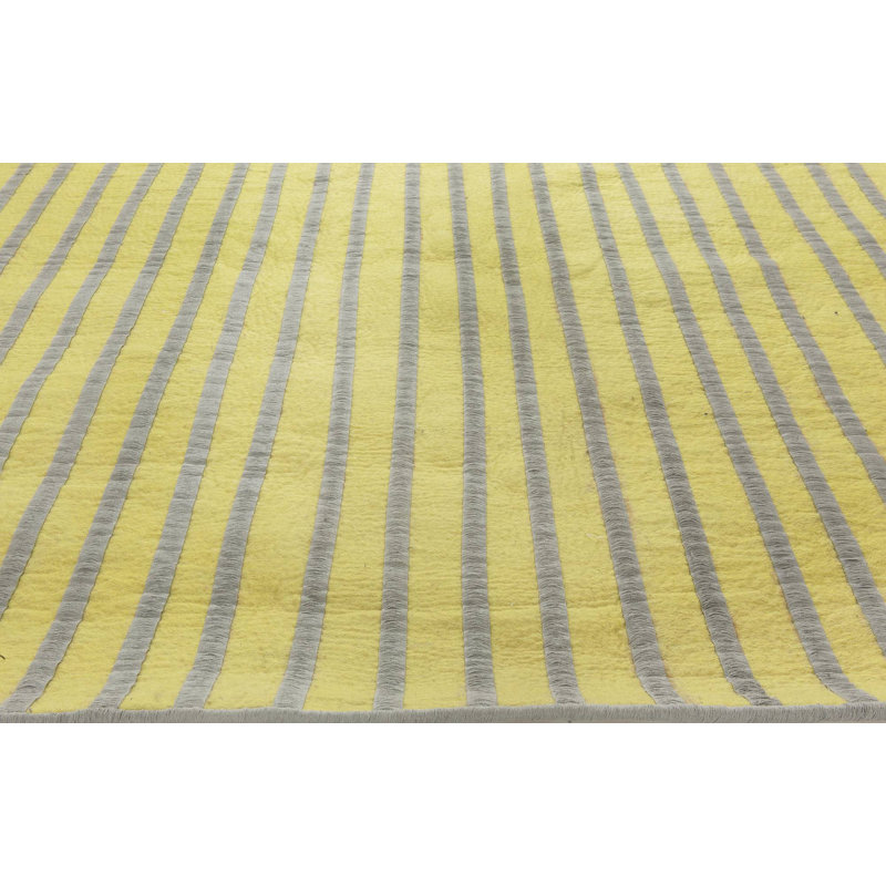 Tapis moderne rayé à double face gris et jaune 8 pi x 11 pi Modern