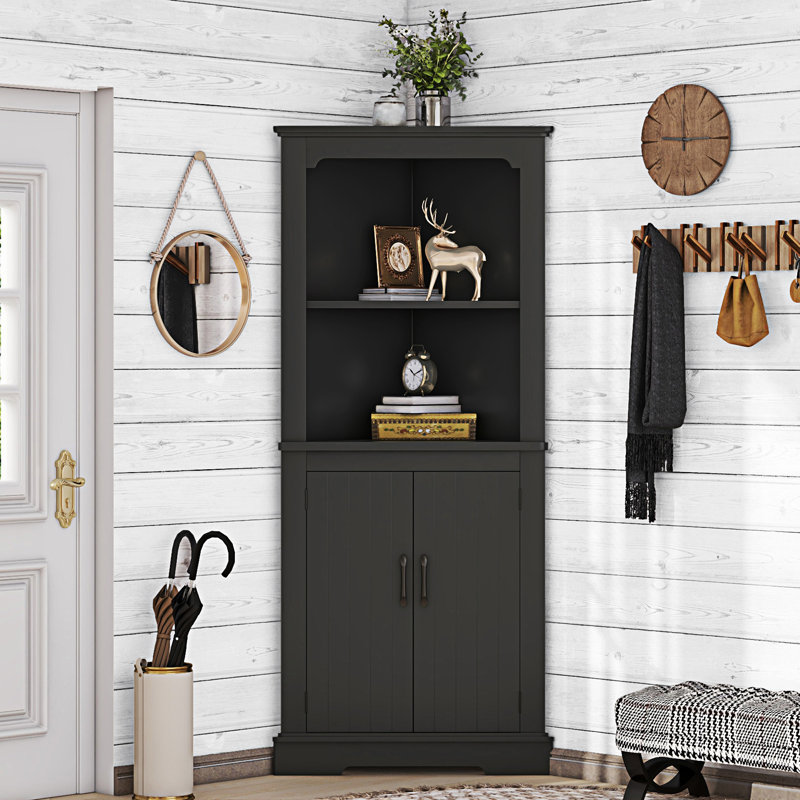 Grande armoire d'angle avec portes pour le salon, Noir