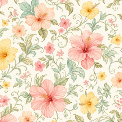 Papier peint auto-adhésif à motif floral de vigne rose, fleurs orange, feuilles vertes, printemps, botanique, contact mural, amovible, auto-adhésif, pour armoires de cuisine 17,7 po x 118 po