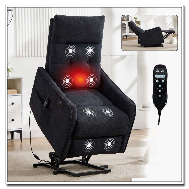 Power Lift Recliner Chair with Massage and Heat for Elderly, Heavy Duty Motion Mechanism and One USB for Charging, Black