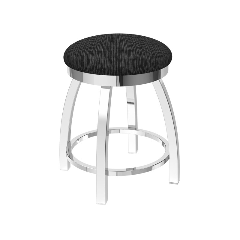 802 Misha Swivel Vanity Stool with Upholstered Seat, Chrome, Fabric-Graph Coal