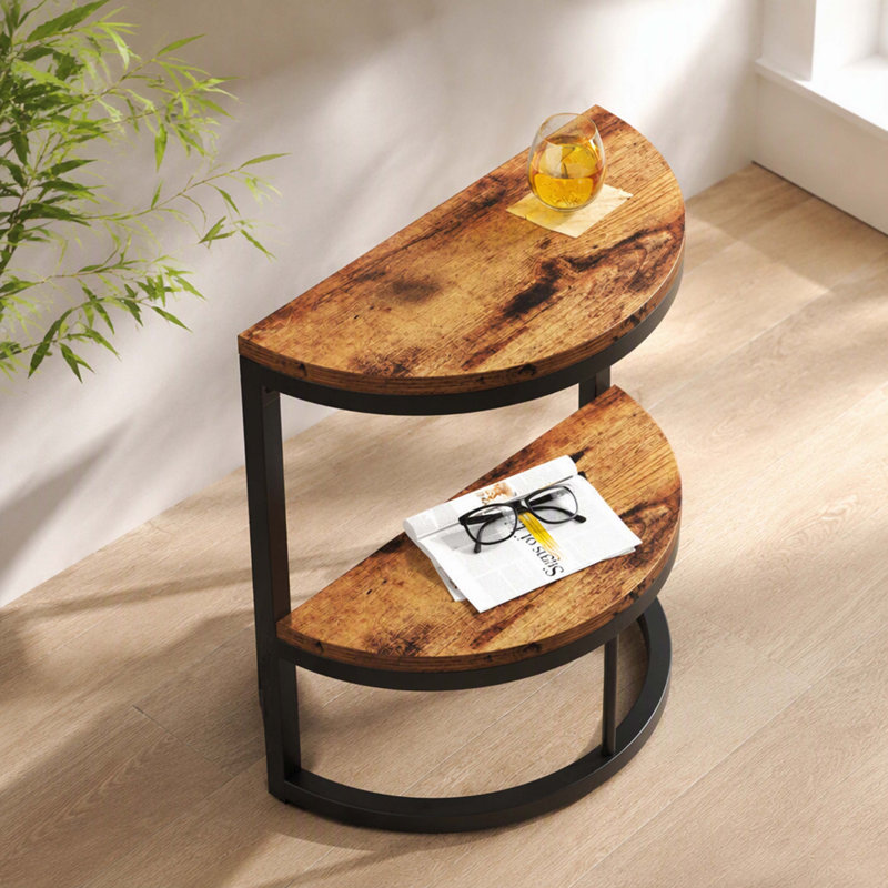 Table d'appoint en demi-lune à 2 niveaux avec pieds en bois