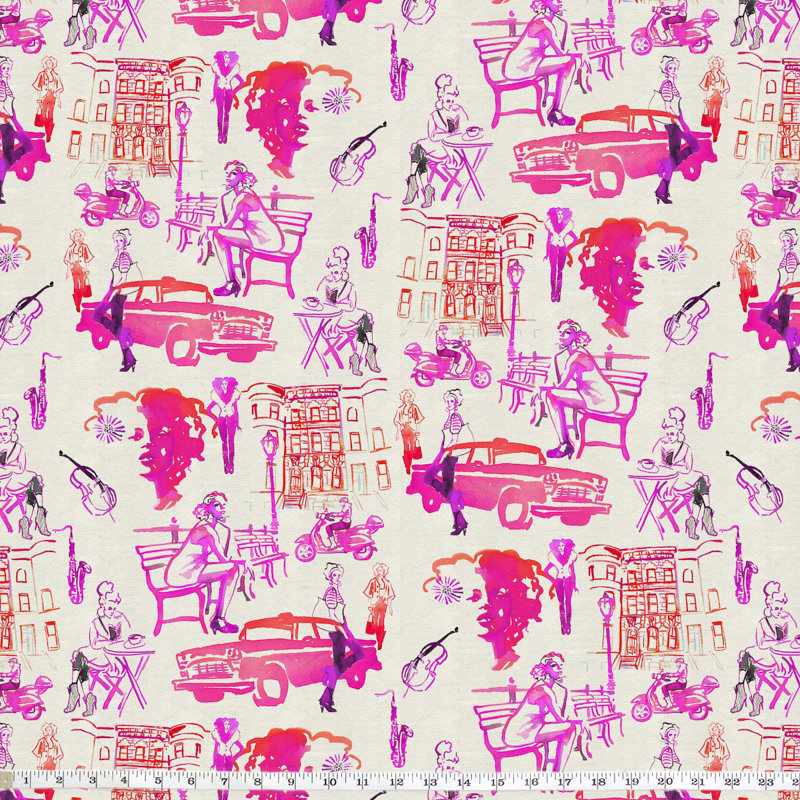 Tissu en sergé de coton Hustle, Fuchsia / blanc