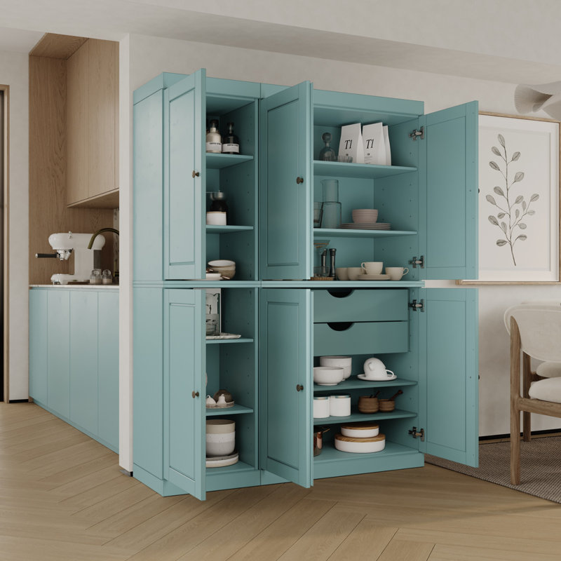 Niculae 100% Solid Wood Tall Kitchen Pantry Cabinet with Doors & 2 Drawers, Adjustable Shelves, Modular Kitchen Storage Cabinet, 48.5" W x 71.5" H