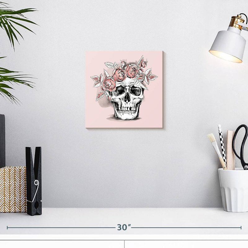 Crâne et fleur, H 10 po x l 10 po