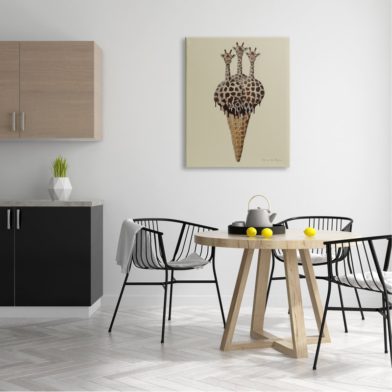 Three Giraffes Ice Cream Scoop Waffle Cone par Coco de Paris - Peinture, Toile tendue, H 40 po x l 30 po x P 1,5 po