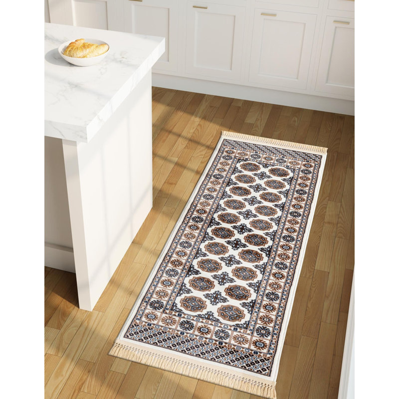 Tapis traditionnel Hinshaw de couleur ivoire, Tapis de couloir 2 pi x 8 pi