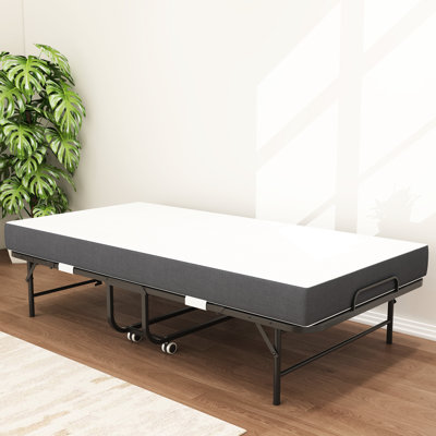 Très grand lit simple pliant de 75 pouces pour les personnes de grande taille avec matelas en mousse à mémoire de forme de 5 pouces, capacité de 450 lb, structure en métal robuste, pliage facile et assemblage rapide, adultes de 75 pouces, pour 5 à 5