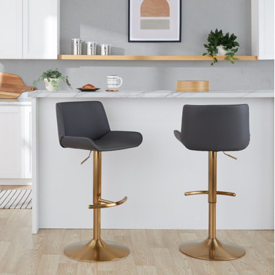 Rondell Upholstered Adjustable Barstool With Rounded T Footrest - Set Of 2