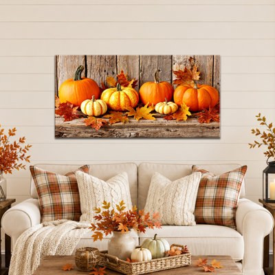 Art mural d'automne, art mural citrouille sur bois rustique, toile murale d'automne, art mural d'automne style maison de campagne saisonnier pour salon, salle à manger, cuisine