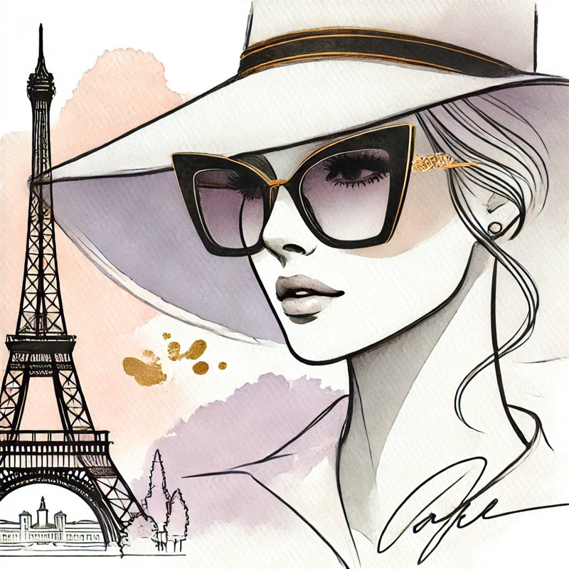 Art mural sur toile Legant Parisian Woman with Eiffel Tower, H 30 po x l 30 po