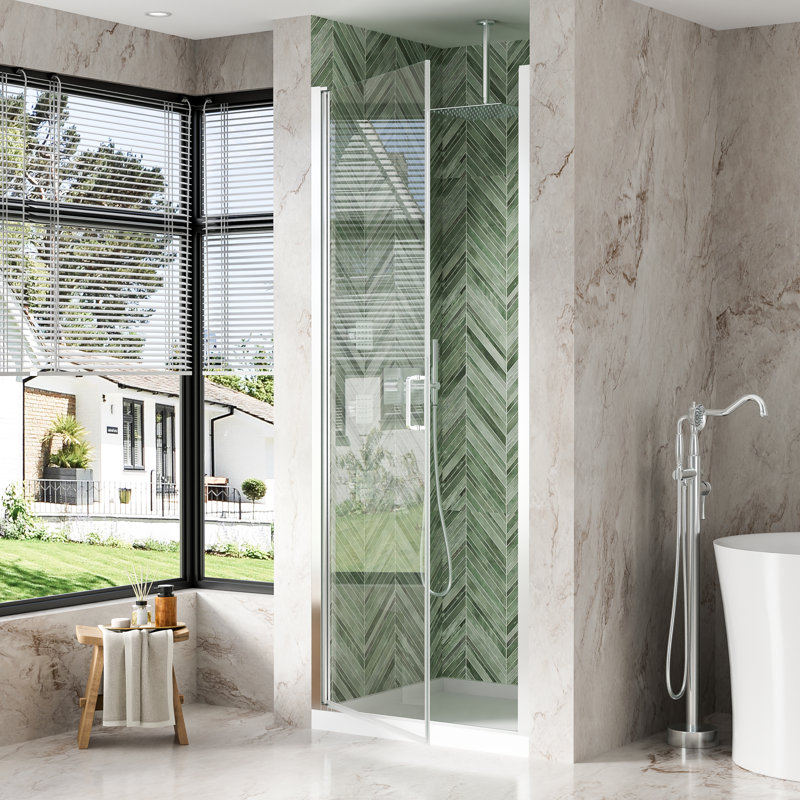 32"x 72" H Semi-Frameless Pivot Shower Door with  1/4 inch(6mm) Clear Tempered Glass And Handle,Chrome, Chrome