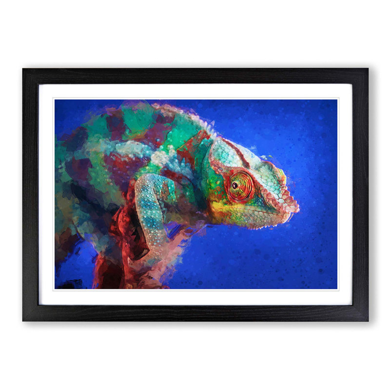 A Chameleon in Abstract - Picture Frame Graphic Art Print, 36cm H x 48cm W x 2cm D, Black Framed