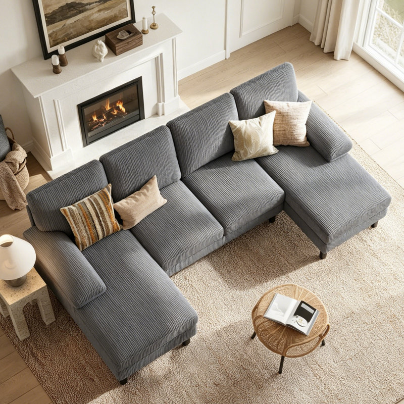 Canapé modulaire,  Velours côtelé gris Lena