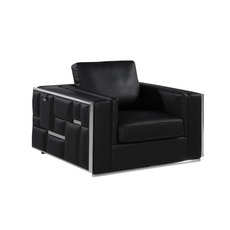 Fauteuil Basford, Cuir véritable noir