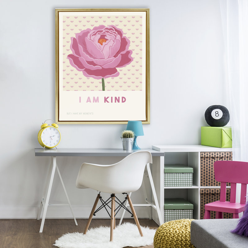Cadre flottant Peony I Am Kind Affirmation, design par Courtney Haley, H 31 po x l 25 po, Cadre flottant métallique doré