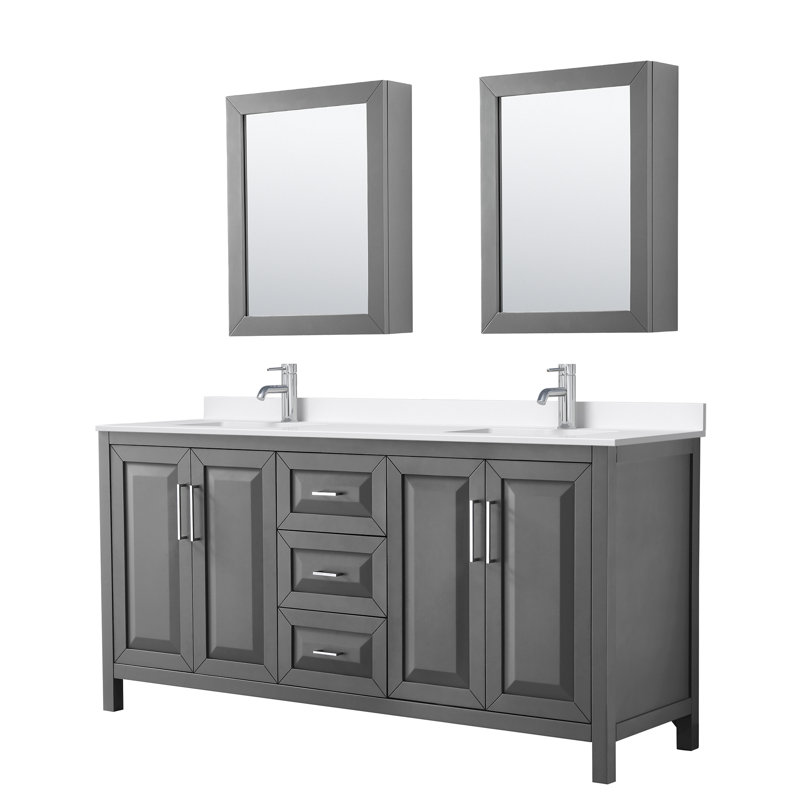Daria 72 in. with Mirror Vanity, Giotto Quartz, Gray, Polished Chrome