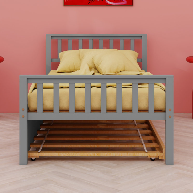 Lit plateforme avec lit gigogne, avec tête et pied de lit, Gris