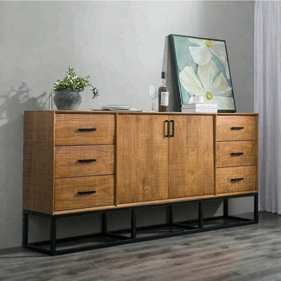 Retro Simple Iron Wrought Solid Wood Sideboard