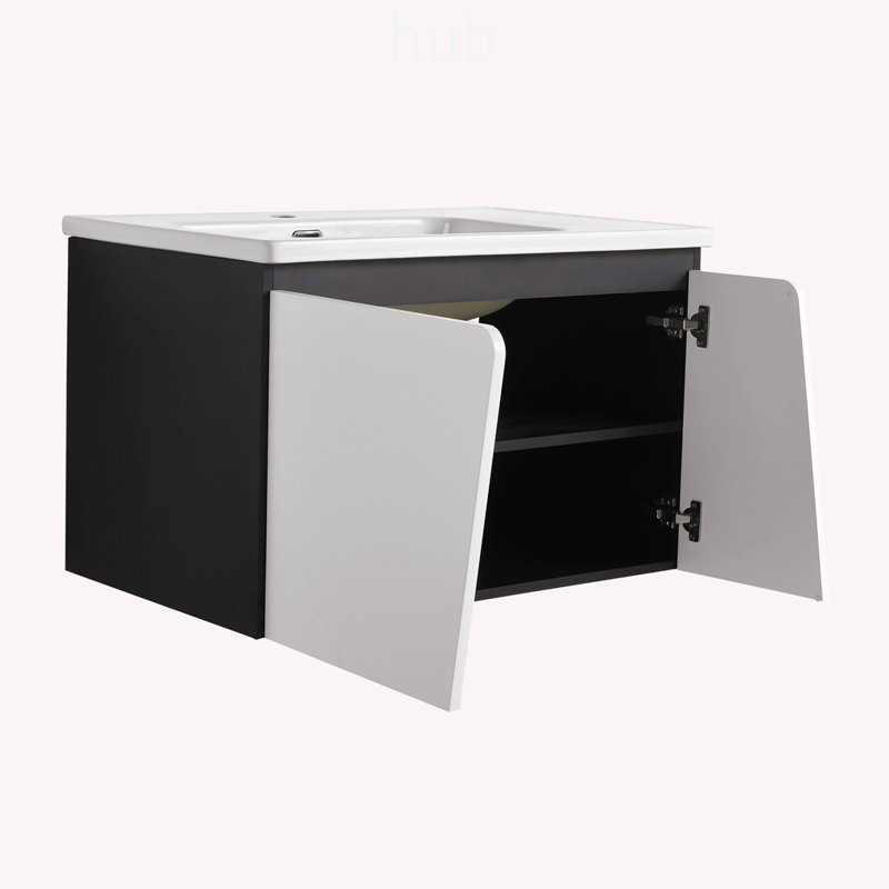 Meuble-lavabo suspendu de 81 cm (32 po) avec lavabo simple et porte d'armoire à fermeture amortie, design élégant et durable