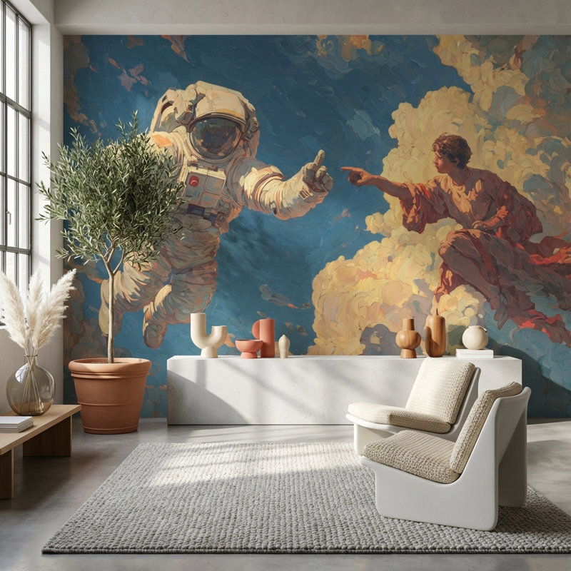 Papier peint abstrait astronaute flottant dans l'espace, Non-Woven Nonpasted, 200"x120"