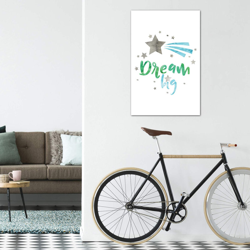 «Dream Big Green & Blue», reproduction d'art textuel, H 40 po x l 26 po x P 1,5 po, Toile tendue, Pas de tapis