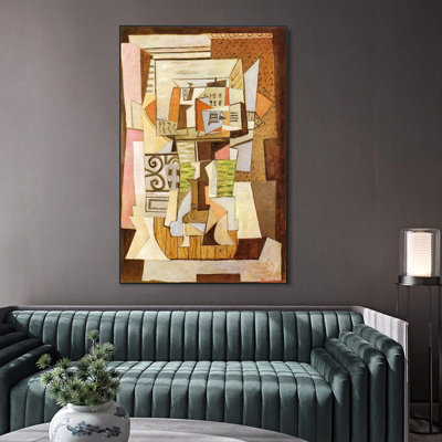 Reproduction d'art sur toile encadrée, série n° 453, par Pablo Picasso (cadre fin couleur bois, 61 x 91 cm). Décoration murale pour salon, maison ou bureau.