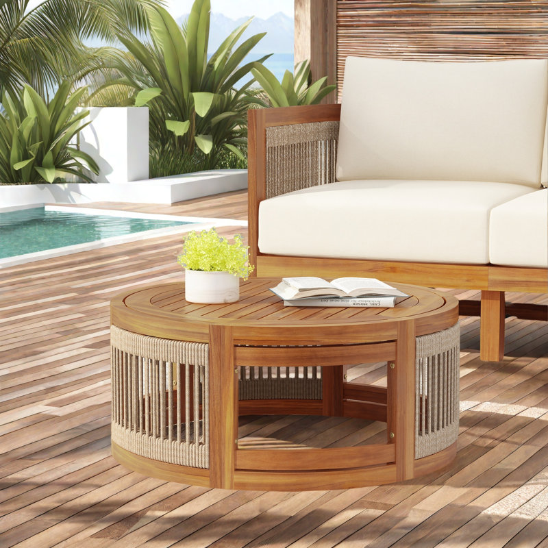 Table basse d'extérieur en bois d'acacia 27,95 po - corde bohème d'appoint tissée à la main