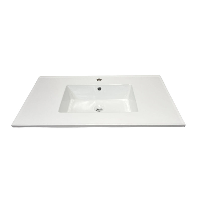 Comptoir en porcelaine vitrifiée à simple cuve 37 po avec trou pour robinet, Simple