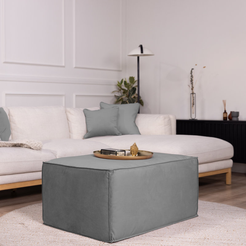 Repose-pieds rectangulaire en microfibre et vinyle rembourré 36 po x 24 po, H 16 po, Fumée