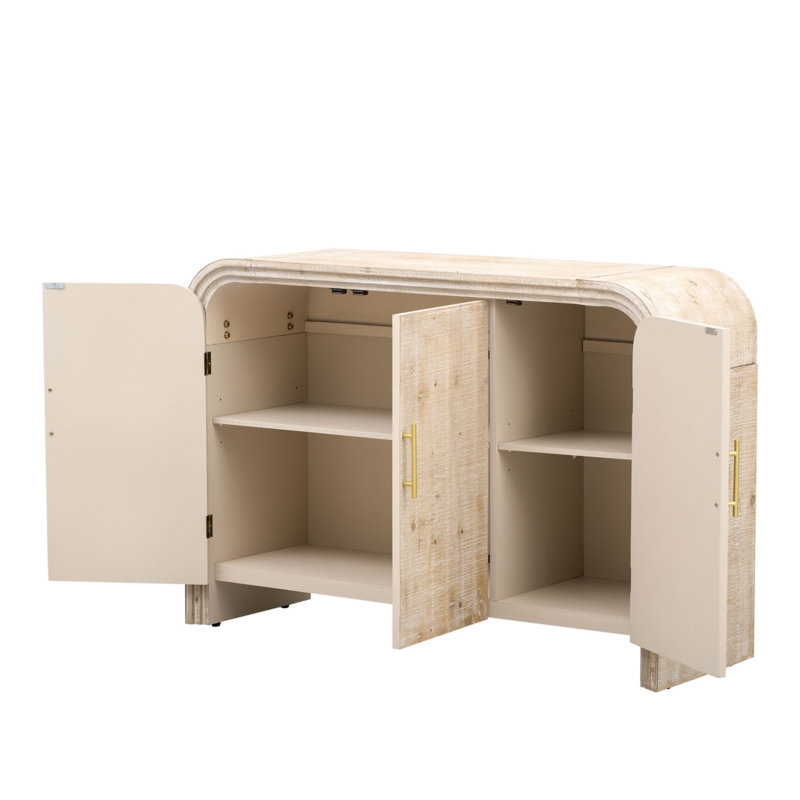 TREXM Retro Minimalist Curved Sideboard With Gold Handles And Adjustable Dividers For Living Room Or Dining Room 