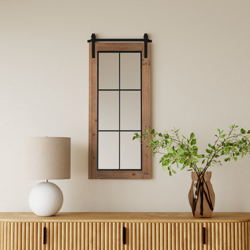 Enora Wood Rectangle Mirror, Rustic Brown, 43" x 18"