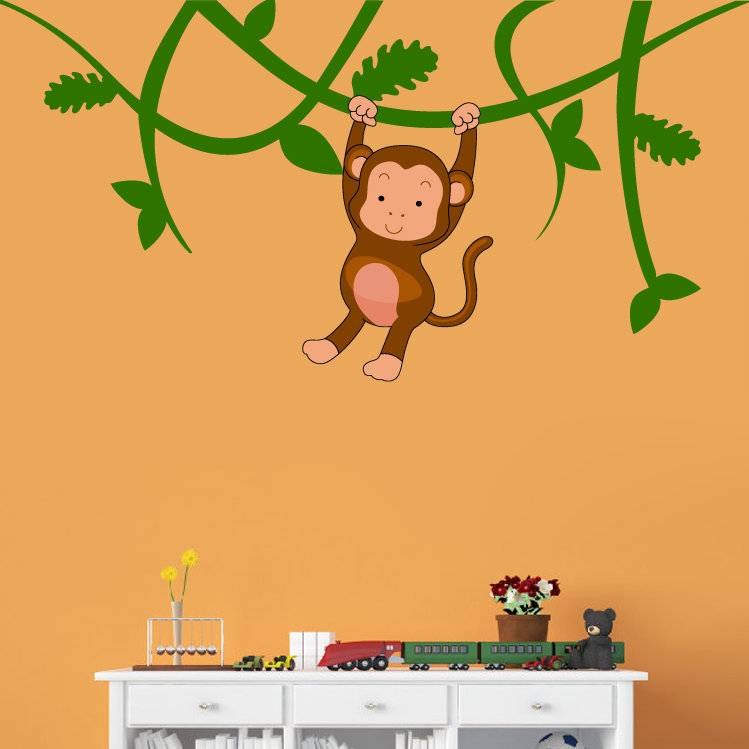 Décalcomanie murale à motif de vigne à motif de singe, H 36 po x l 72 po