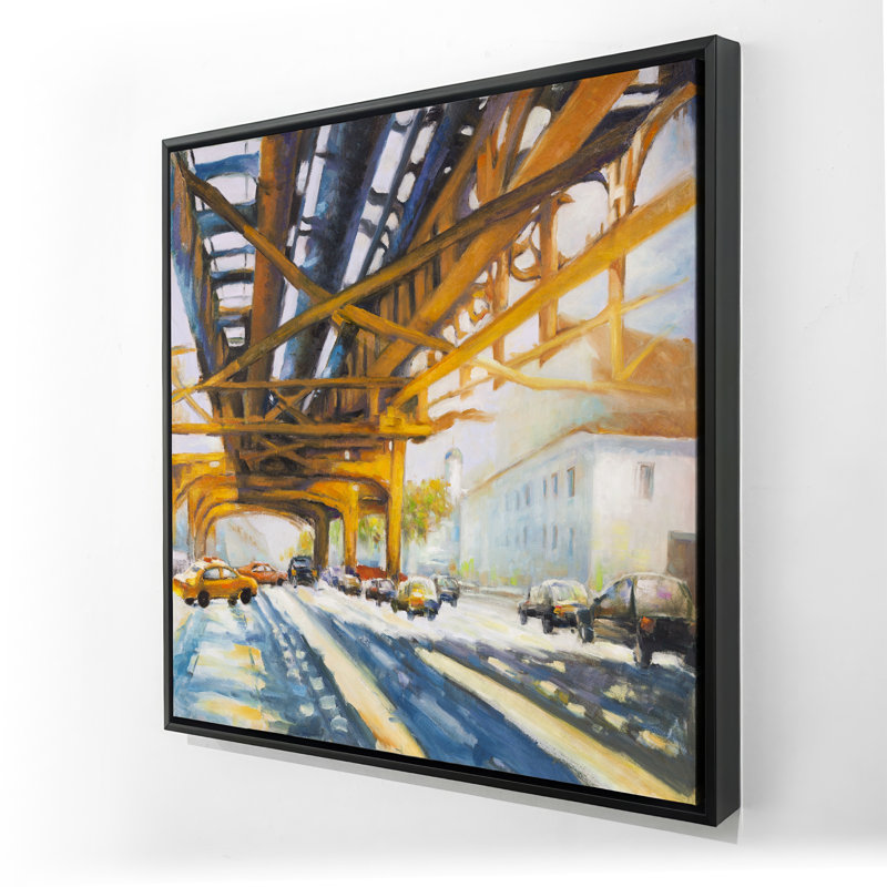 «Trafic Under the Bridge - Blue Architecture», art sur toile encadré, H 25,25 po x l 25,25 po