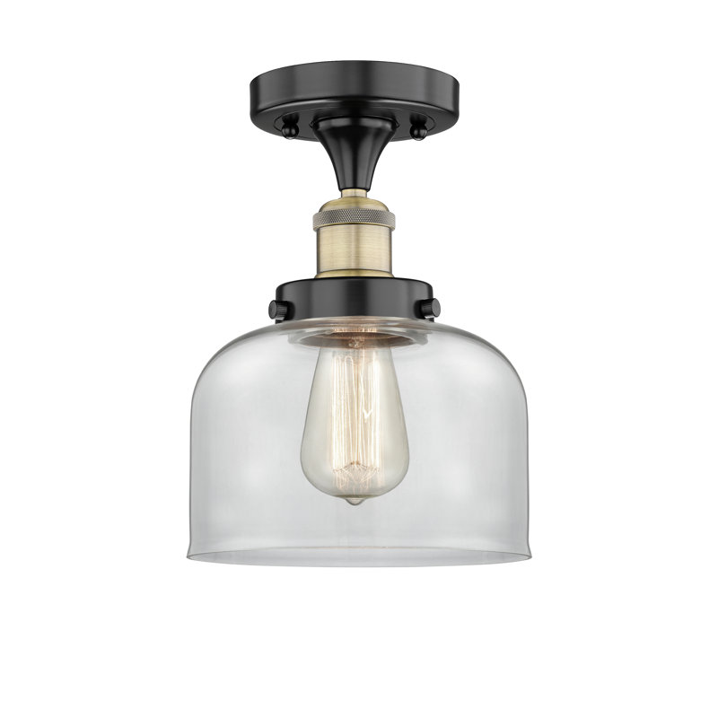 Thoa Glass Semi Flush Mount, Black Antique Brass, Clear