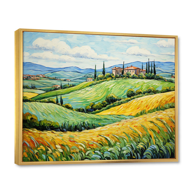 Vangogh Rolling Hills III, 34" H x 44" W x 1.5" D, Gold Floater Framed
